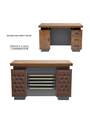 Karnak Wooden Executive Office Desk with locker Drawers & Leather Tufted Design Front, Golden Oak Grey