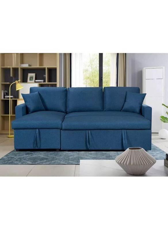 Karnak Diwan Sofa Cum Bed With Cushions L-Shaped Storage Space, Blue