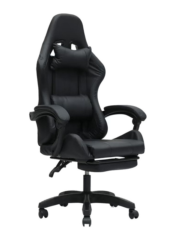 Karnak Ergonomic Leather Gaming Chair with Headrest, Lumbar Support & Footrest, 30FR, Black