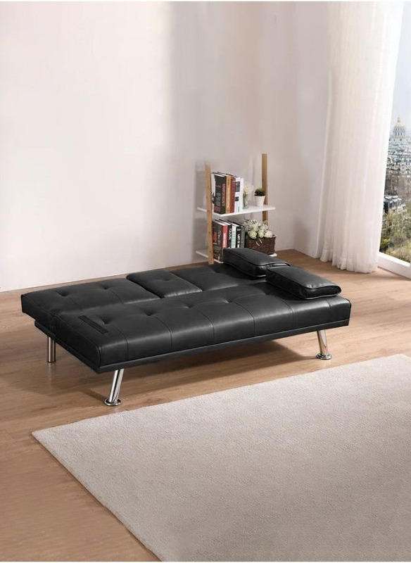 Karnak 2 Seater Adjustable Positions Futon Sofa Bed, Black