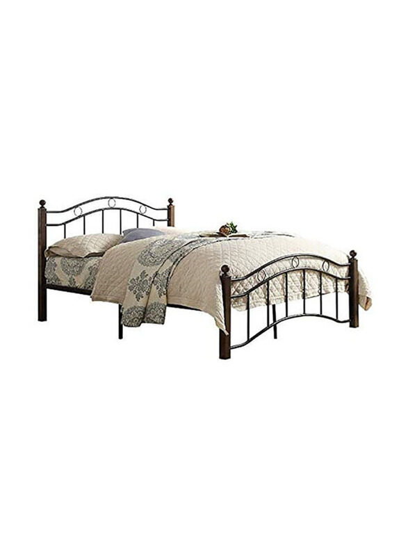

Karnak Queen Size Wood & Steel Bed with Wooden Legs, Brown