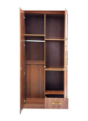 Karnak 2 Doors Wooden 1-Drawer Wardrobe Cabinet Cupboard Of Engineered Wood Modern Stylish Heavy Duty, Brown