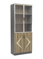 Karnak Modern 4-Door Glass & Wooden Bookcase, Walnut