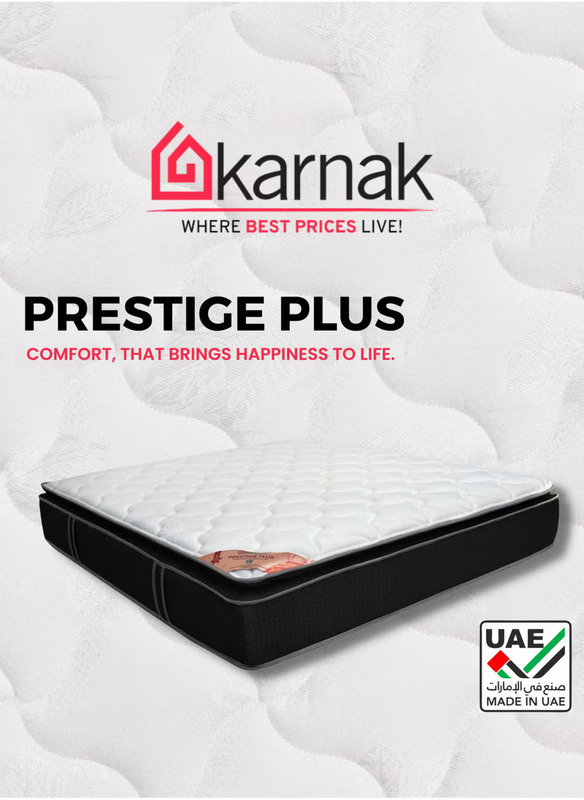 Karnak Prestige Pocketed Pillow Top Spring Mattress, EU Single, White/Black