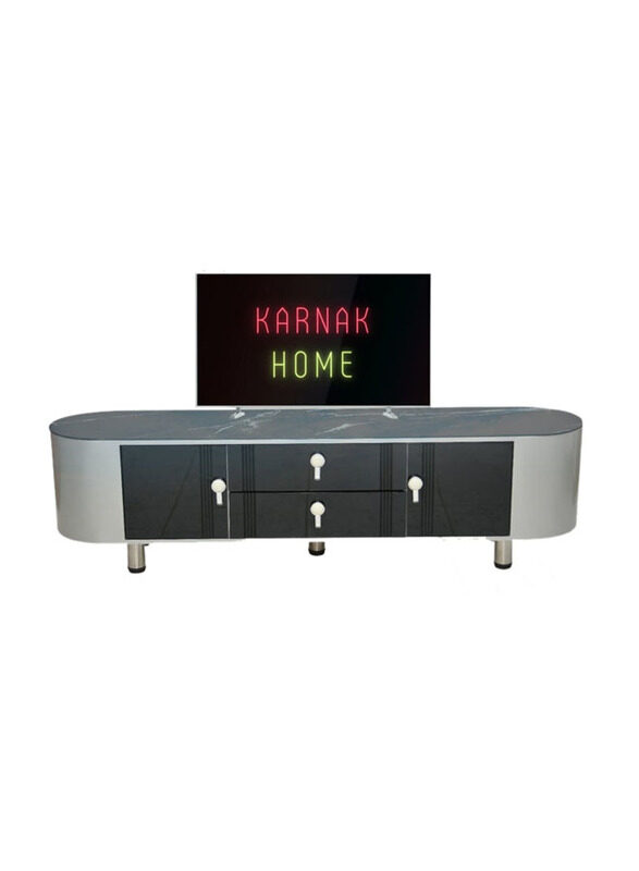 

Karnak Media Console TV Stand with Natural Wood Finish & Storage Doors, Black/Marble