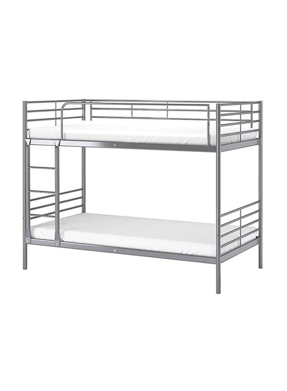 Karnak Bunk Bed Metal Strong Frame Safety Rails, Built-In Ladder, Silver