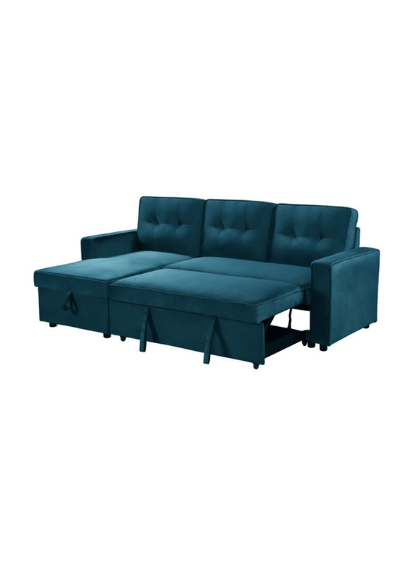 Karnak 3 Seater Diwan Sofa Bed With Cushions L-Shaped Storage Space for Living Room Furniture, Blue