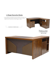 Karnak Modern Wooden L-Shaped Executive Desk with Locker Drawer and Door, Golden Oak/Brown