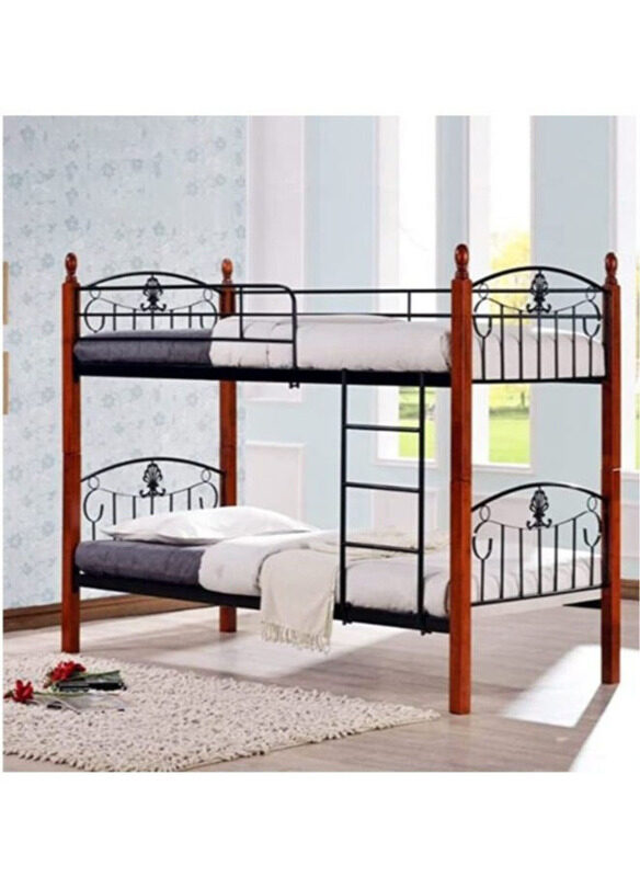 

Karnak Wooden Steel Bunk Bed Double Decker Bunker Bed, Mahogany