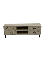 Karnak Media Console with Natural Wood Finish & Storage Doors Entertainment Stand, Beige