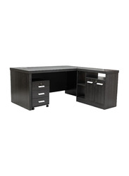 Karnak Modern Wooden L-Shaped Executive Desk with Locker/Drawer and Door, Walnut Grey