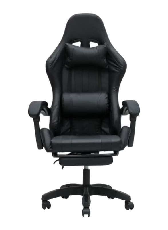 Karnak Ergonomic Leather Gaming Chair with Headrest, Lumbar Support & Footrest, 30FR, Black