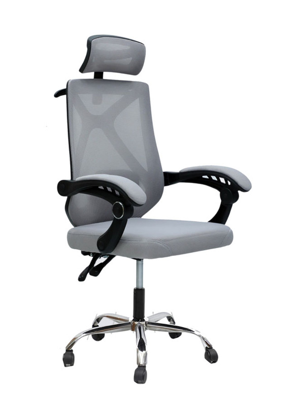 Karnak Ergonomic Executive Computer Home Wide Seat With Large Headrest Modern Desk Office Chair, Light Grey