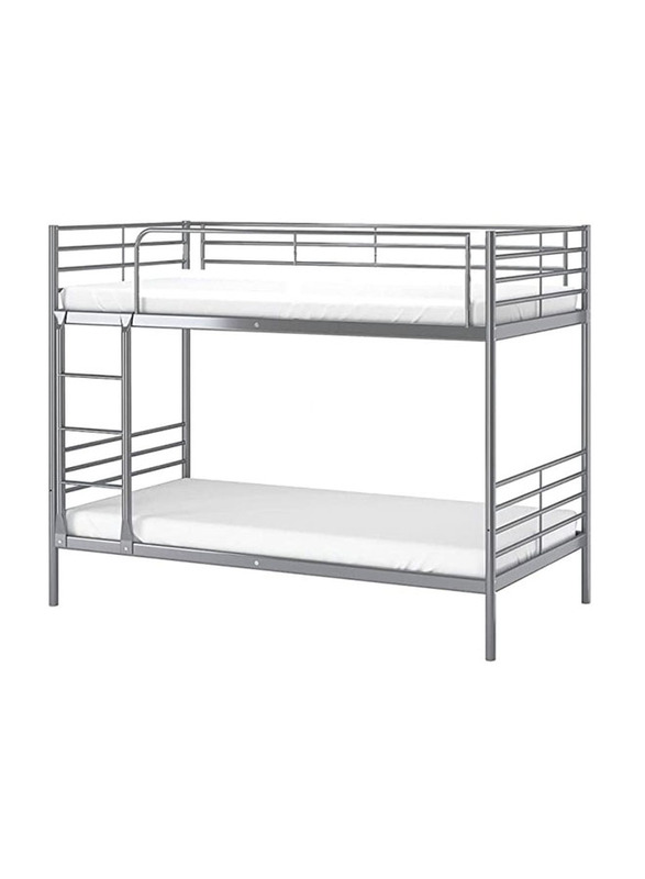 Karnak Bunk Bed Metal Frame Safety Rails, Built-In Ladder Heavy Duty with 2- Medicated Mattress, Grey