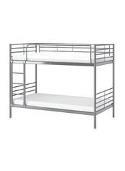 Karnak Bunk Bed Metal Frame Safety Rails, Built-In Ladder Heavy Duty with 2- Medicated Mattress, Grey