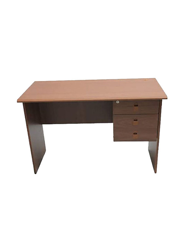 Karnak Wooden Office Table with 3 Drawers, 1 Lockable and Stainless Steel Handles, Brown