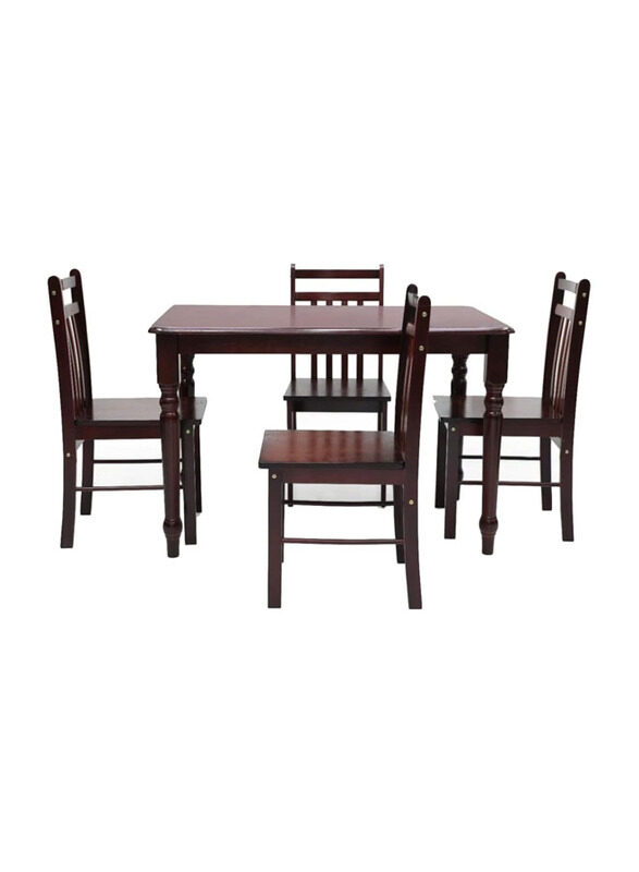 Karnak Modern Wooden Dining Table & Chairs Set for Dinner Dining Room Kitchen Lounge, Mahogany