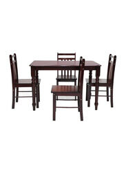 Karnak Modern Wooden Dining Table & Chairs Set for Dinner Dining Room Kitchen Lounge, Mahogany