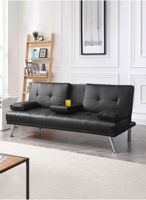 Karnak 2 Seater Adjustable Positions Futon Sofa Bed, Black