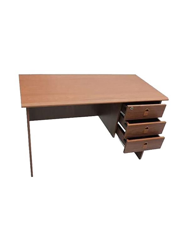 Karnak Wooden Office Table with 3 Drawers, 1 Lockable and Stainless Steel Handles, Brown