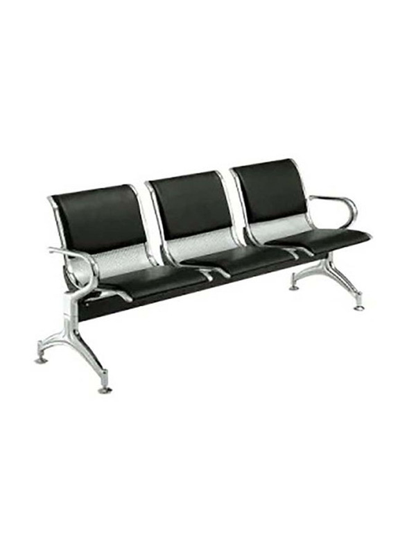 Karnak 3-Seater Cushion Airport Chair with Metal Steel Armrest, Black/Silver