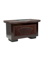 Karnak Modern Executive Wooden Office Desk with Locker Drawer & Cable Hole Cover for Office & Home, Mahogany