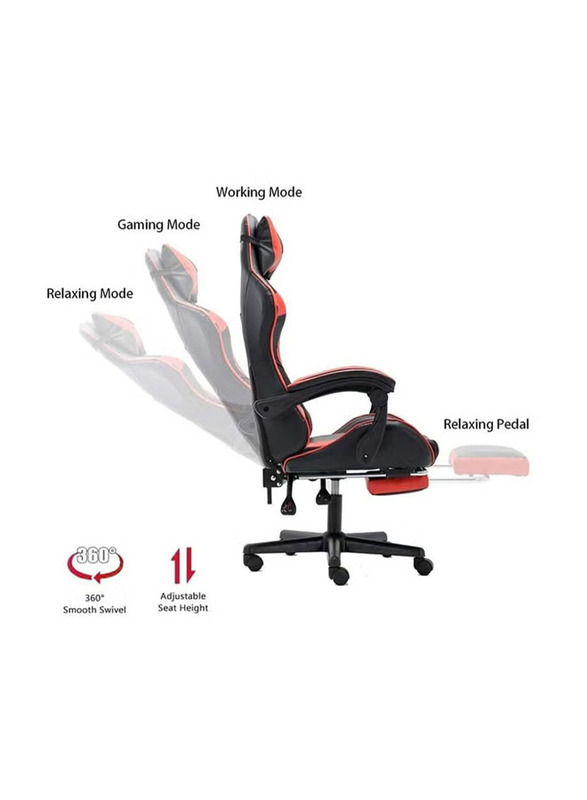 Karnak PU Leather Ergonomic Executive PUBG-3D 360° Rolling Swivel Reclining Computer Gaming Chair with Adjustable Height, Headrest Pillow Cushion & Lumber Support, Black/Red