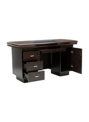 Karnak Modern Executive Wooden Office Desk with Locker Drawer & Cable Hole Cover for Office & Home, Mahogany