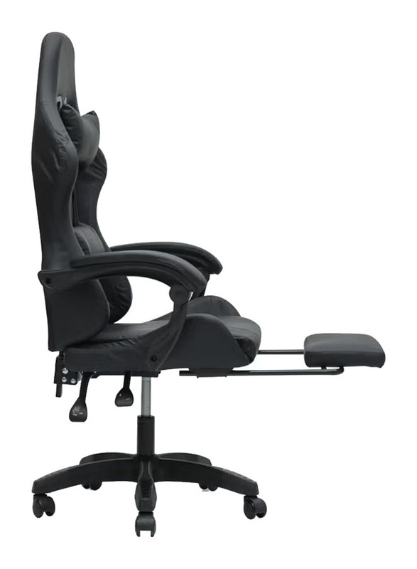 Karnak Ergonomic Leather Gaming Chair with Headrest, Lumbar Support & Footrest, 30FR, Black