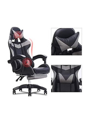 Karnak PU Leather Ergonomic Executive PUBG-3D 360° Rolling Swivel Reclining Gaming Chair with Adjustable Height, Headrest Pillow Cushion & Lumber Support, KC370, Black/Grey