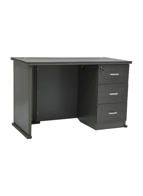 Karnak Modern Executive Wooden Office Desk with Locker Drawer & Cable Hole Cover Grommet, Coffee Grey