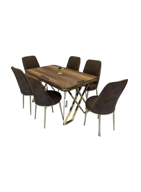 Karnak 7-Piece Modern Toledo Dining Table Dinner Set, Golden/Brown