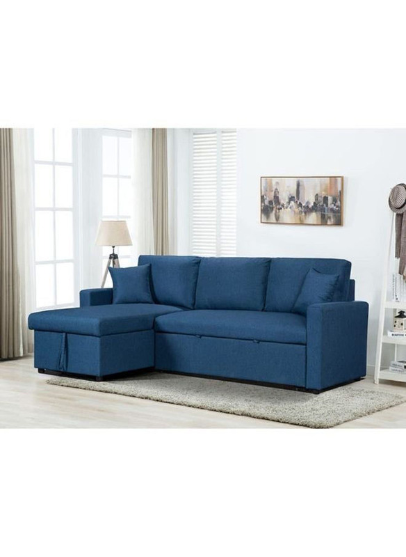 Karnak Diwan Sofa Cum Bed With Cushions L-Shaped Storage Space, Blue