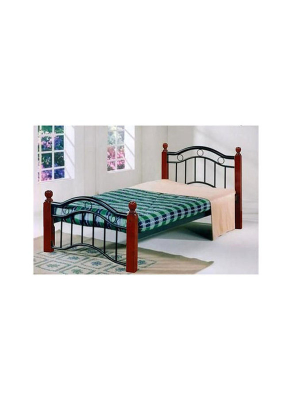 Karnak Wood And Steel Bed And Wooden Legs With Medicated Mattress, Cherry Brown