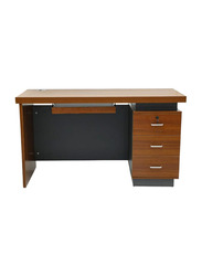 Karnak Modern Wooden Executive Office Desk with Key Locker Drawer, Walnut