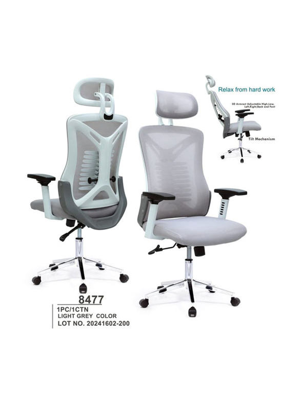 Karnak Ergonomic Mesh Office Desk Chair with Headrest & Lumbar Support Comfortable High, Light Grey