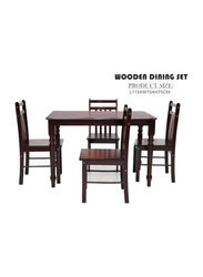 Karnak Modern Wooden Dining Table & Chairs Set for Dinner Dining Room Kitchen Lounge, Mahogany