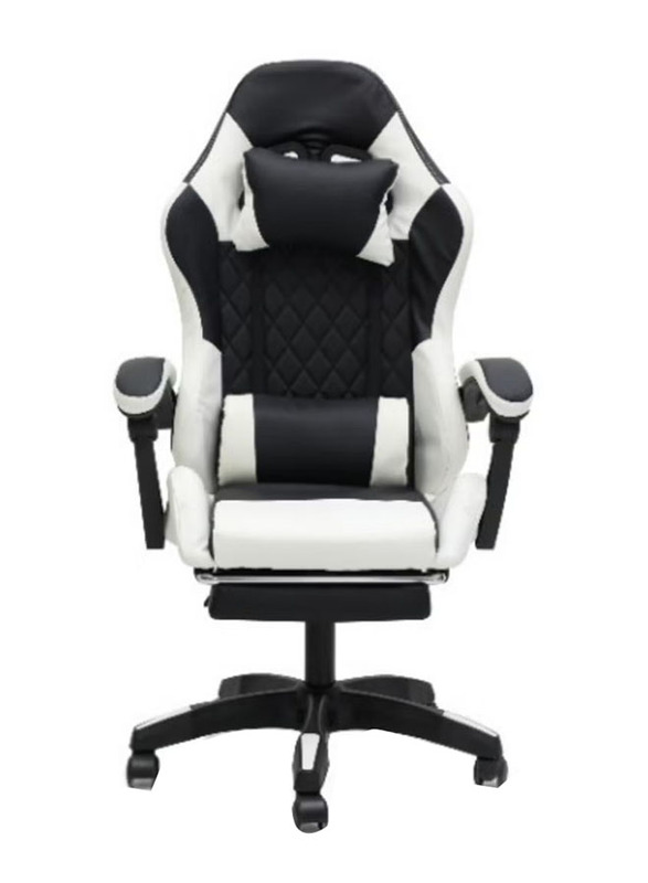 Karnak Ergonomic Leather Gaming Chair with Headrest, Lumbar Support & Footrest, 44FR, Black/White