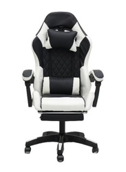 Karnak Ergonomic Leather Gaming Chair with Headrest, Lumbar Support & Footrest, 44FR, Black/White