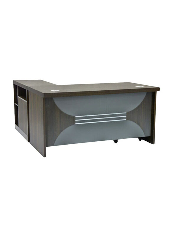 

Karnak Modern Wooden Executive Office Desk with Drawers, Grey
