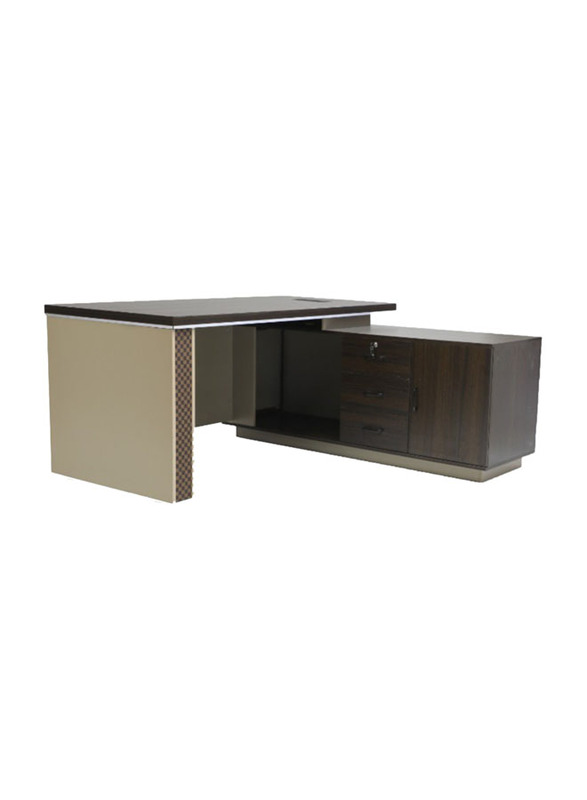 Karnak Modern Wooden L-Shaped Executive Desk with Locker/Drawer and Door, Coffee Grey