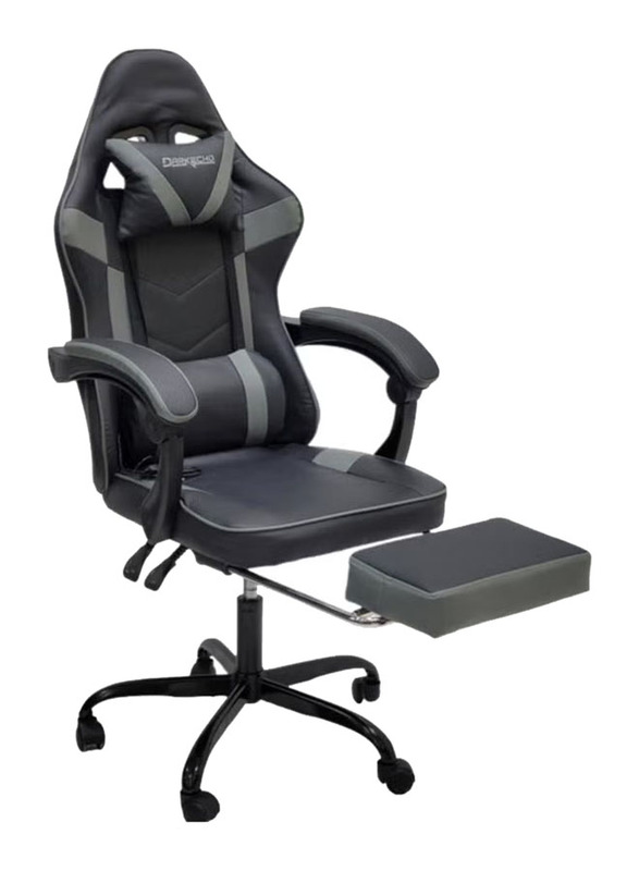 Karnak PU Leather Ergonomic Executive PUBG-3D 360° Rolling Swivel Reclining Gaming Chair with Adjustable Height, Headrest Pillow Cushion & Lumber Support, KC370, Black/Grey