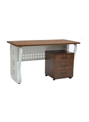 Karnak Modern Laminated Office Table Desk with Metal Legs with Drawers, White/Brown