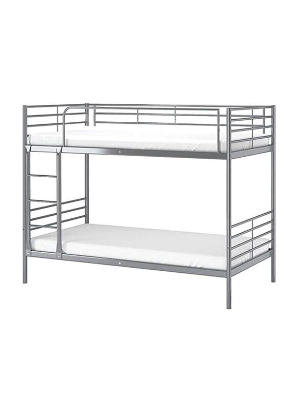 

Karnak Bunk Bed Metal Frame Safety Rails, Built-In Ladder Heavy Duty With 2- Medicated Mattress, Grey