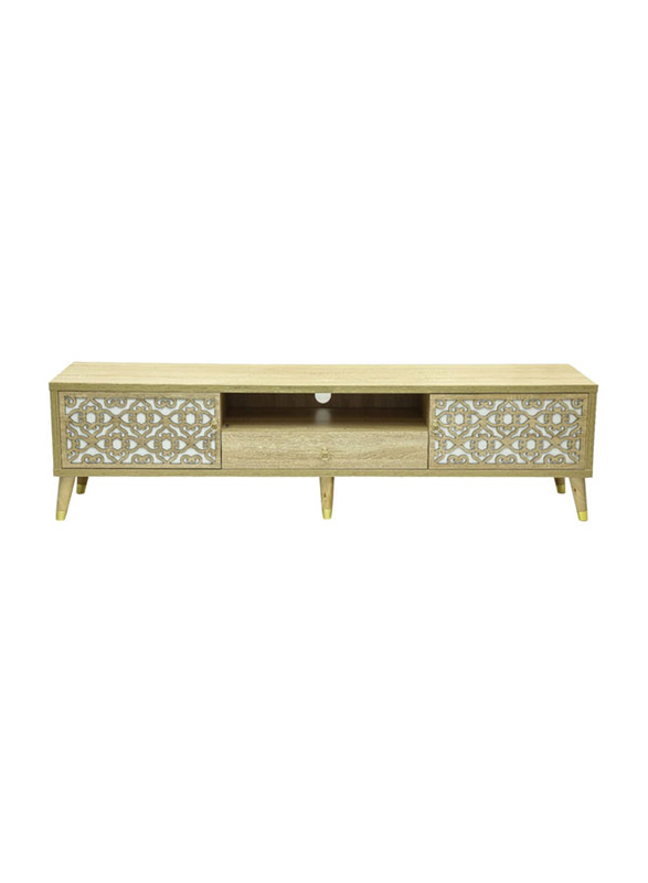 Karnak Modern Wooden TV Cabinet with Drawers and Shelves, Beige