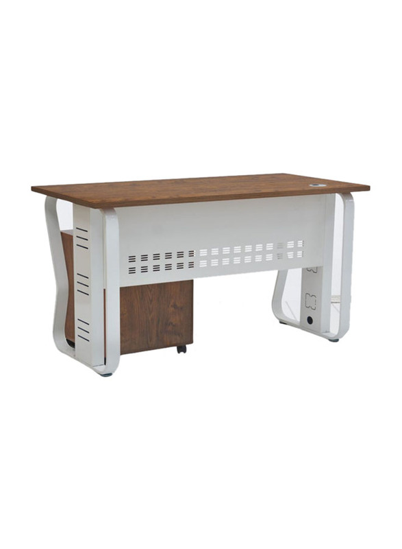 Karnak Modern Laminated Office Table Desk with Metal Legs with Drawers, White/Brown