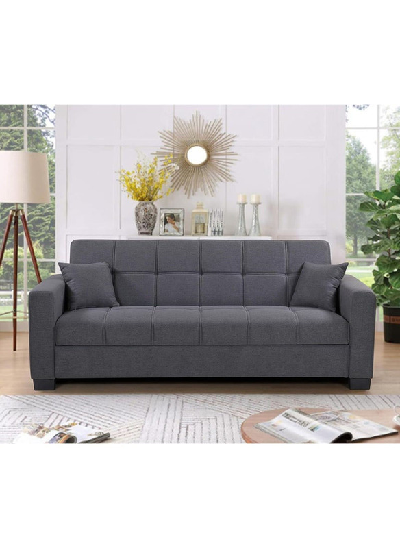 Karnak Modern Design Sleeping Fabric Cum Three Seat Sofa, Grey