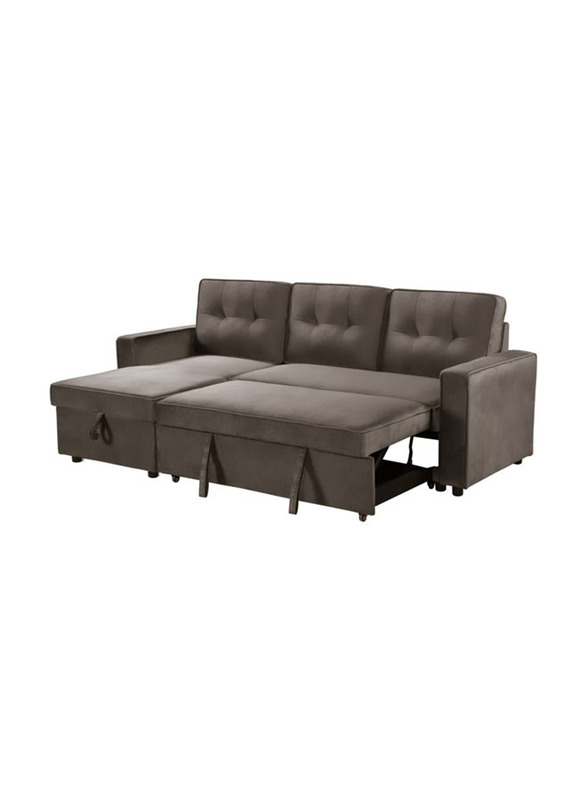 Karnak L-Shaped Convertible Diwan Sofa Bed with Cushions & Storage Space, Brown