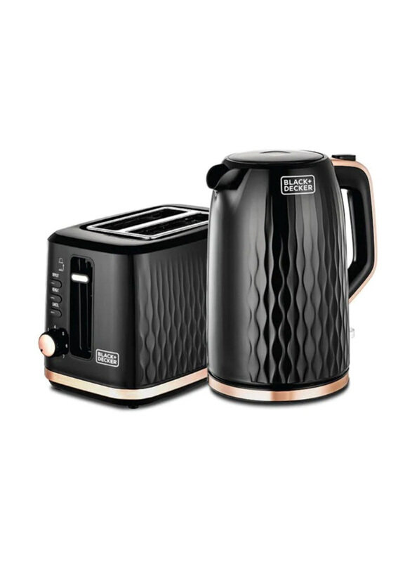 

Black+Decker 2-Piece Breakfast Set, 2-Slice Toaster + 1.7 Liters Kettle, 2200W, MBF90-B5, Black/Rose Gold