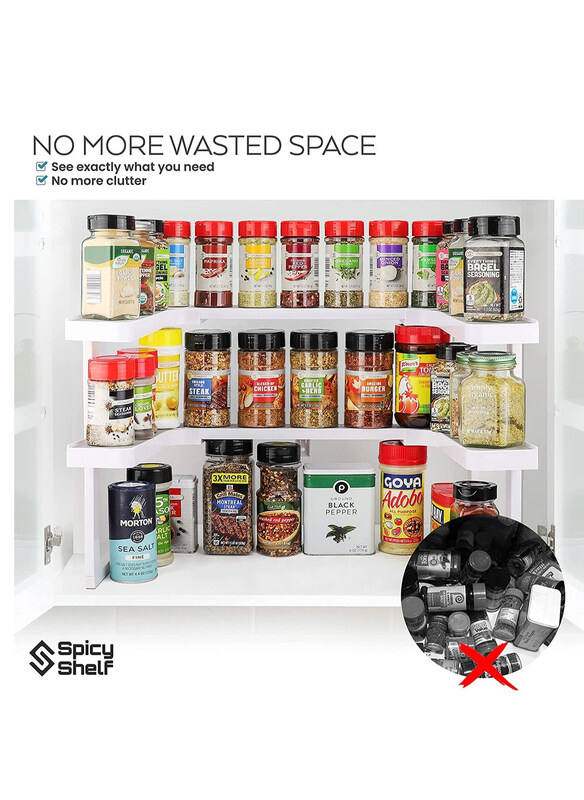 

Generic Expandable Spice Rack and Stackable Cabinet & Pantry Organizer, 1 Set of 2 Shelves, White